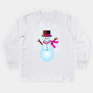 Happy Snowman in the Snow Kids Long Sleeve T-Shirt